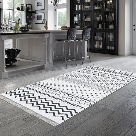 Dekoreko Kaymaz Taban Djt Mutfak Halısı Star Pamuk Saçaklı İskandinav F5086