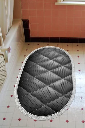 Kaymaz Dijital Mutfak & Salon Halı Star Pamuk Saçaklı Oval Geometrik E5013