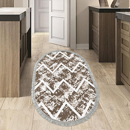 Dekoreko Kaymaz Taban Djt Mutfak Halısı Trend Saçaklı Oval İskandinav F5128