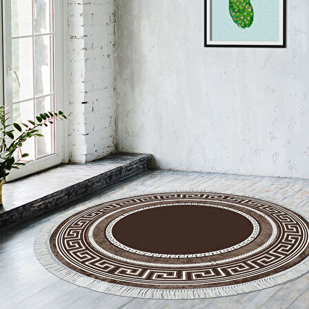 Dekoreko Kaymaz Taban Djt Salon Halısı Star Pamuk Saçaklı Yuvarlak Modern 651M