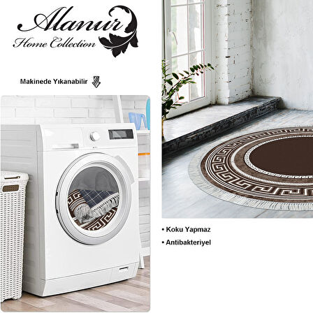 Dekoreko Kaymaz Taban Djt Salon Halısı Star Pamuk Saçaklı Yuvarlak Modern 651M