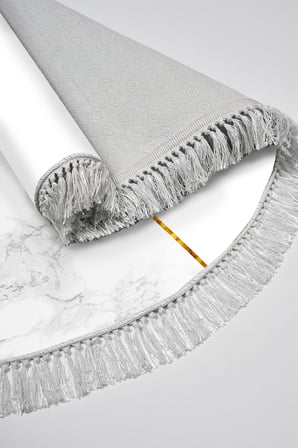 Kaymaz Dijital Mutfak & Salon Halı Trend Saçaklı Yuvarlak Geometrik E5008