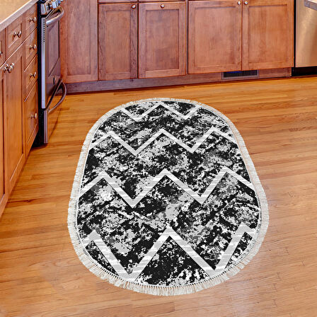 Dekoreko Kaymaz Taban Djt Mutfak Halısı Star Pamuk Saçaklı Oval İskandinav F5128