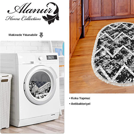 Dekoreko Kaymaz Taban Djt Mutfak Halısı Star Pamuk Saçaklı Oval İskandinav F5128