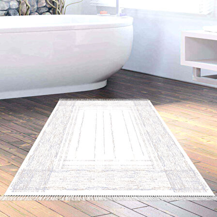 Dekoreko Kaymaz Taban Djt Banyo Halısı Trend Saçaklı Modern M5076