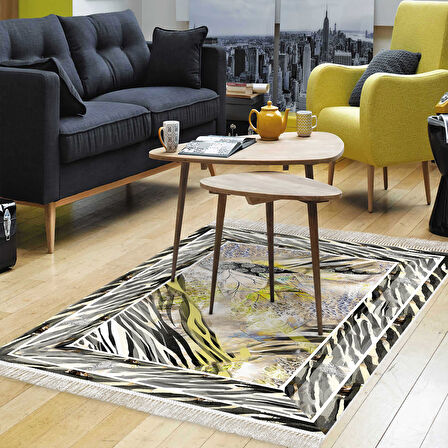 Dekoreko Kaymaz Taban Djt Salon Halısı Yıldız Deri Saçaklı Modern 728