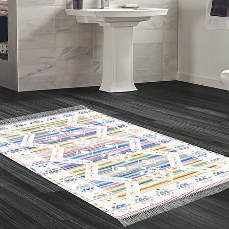 Dekoreko Kaymaz Taban Djt Banyo Halısı Yıldız Deri Saçaklı İskandinav F5014