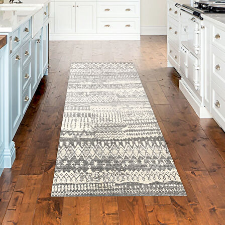 Dekoreko Kaymaz Taban Djt Mutfak Halısı Yıldız Deri İskandinav F5080 Silver