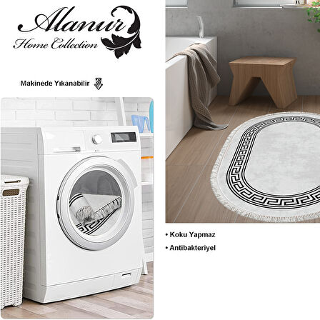 Dekoreko Kaymaz Taban Djt Banyo Halısı Trend Saçaklı Oval Modern 626M