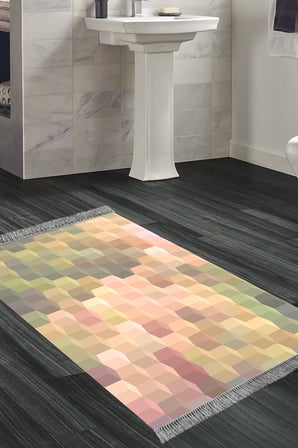 Kaymaz Dijital Mutfak & Salon Halı Star Pamuk Saçaklı Geometrik E5014