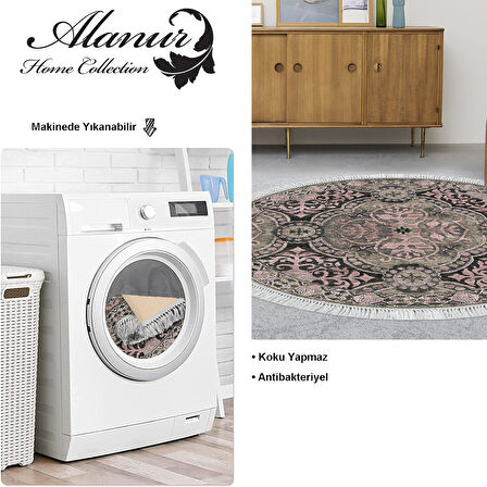 Dekoreko Kaymaz Taban Djt Salon Halısı Yıldız Deri Saçaklı Yuvarlak Modern 659M