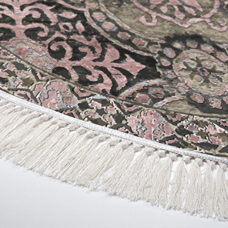 Dekoreko Kaymaz Taban Djt Salon Halısı Yıldız Deri Saçaklı Yuvarlak Modern 659M