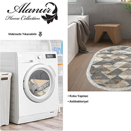 Dekoreko Kaymaz Taban Djt Banyo Halısı Yıldız Deri Saçaklı Oval İskandinav 661M