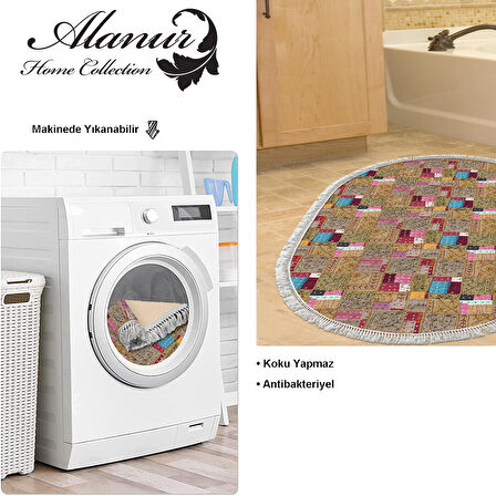 Dekoreko Kaymaz Taban Djt Banyo Halısı Yıldız Deri Saçaklı Oval Modern 2155M