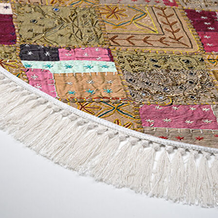 Dekoreko Kaymaz Taban Djt Banyo Halısı Yıldız Deri Saçaklı Oval Modern 2155M