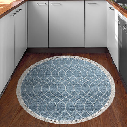 Dekoreko Kaymaz Taban Djt Mutfak Halısı Trend Saçaklı Yuvarlak İskandinav F5084