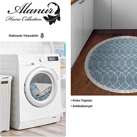 Dekoreko Kaymaz Taban Djt Mutfak Halısı Trend Saçaklı Yuvarlak İskandinav F5084