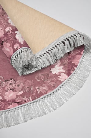 Dijital Baskılı Yuvarlak Salon Halısı | Kaymaz Yıkanabilir | Deri Taban Saçaklı | Çiçekli | P1388
