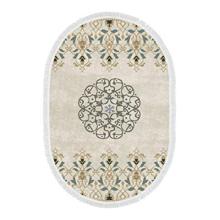 Dekoreko Kaymaz Taban Djt Banyo Halısı Yıldız Deri Saçaklı Oval Modern 1491