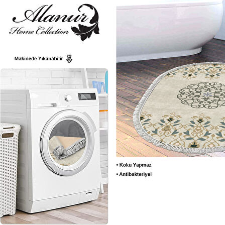 Dekoreko Kaymaz Taban Djt Banyo Halısı Yıldız Deri Saçaklı Oval Modern 1491