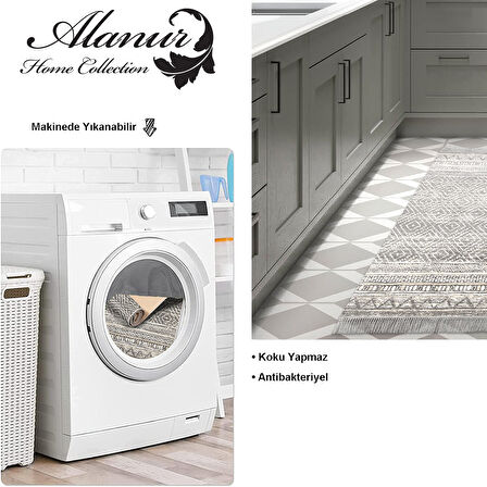 Dekoreko Kaymaz Taban Djt Mutfak Halısı Yıldız Deri Saçaklı İskandinav F5087