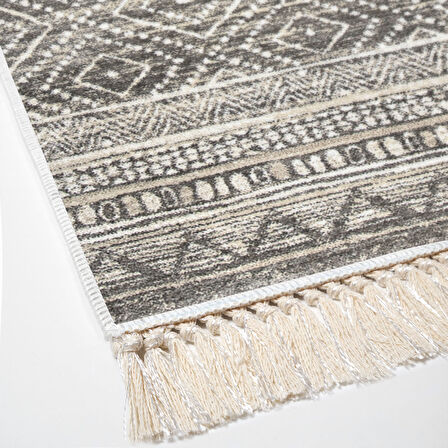 Dekoreko Kaymaz Taban Djt Mutfak Halısı Yıldız Deri Saçaklı İskandinav F5087