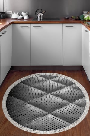 Kaymaz Dijital Mutfak & Salon Halı Star Pamuk Saçaklı Yuvarlak Geometrik E5013