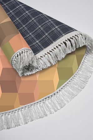 Kaymaz Dijital Mutfak & Salon Halı Star Pamuk Saçaklı Yuvarlak Geometrik E5014