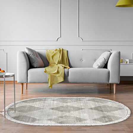 Dekoreko Kaymaz Taban Djt Salon Halısı Star Pamuk Saçaklı Oval İskandinav F5131