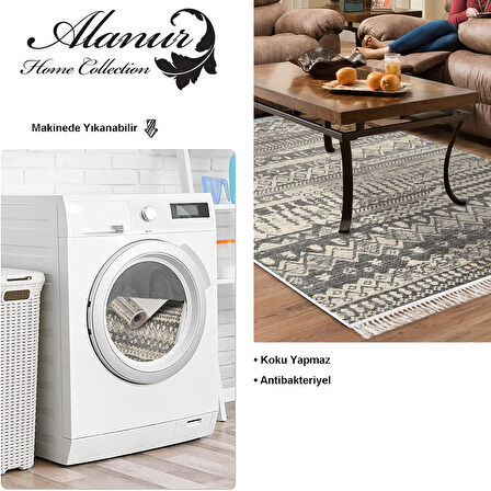 Dekoreko Kaymaz Taban Djt Salon Halısı Trend Saçaklı İskandinav F5080