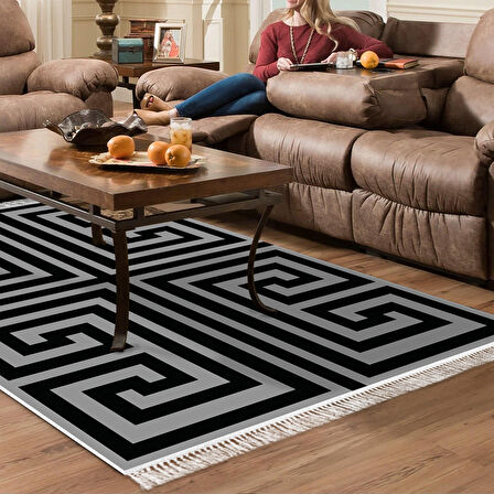 Dekoreko Kaymaz Taban Djt Salon Halısı Yıldız Deri Saçaklı Modern 658M