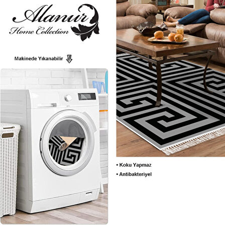 Dekoreko Kaymaz Taban Djt Salon Halısı Yıldız Deri Saçaklı Modern 658M