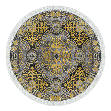 Dekoreko Kaymaz Taban Djt Salon Halısı Yıldız Deri Saçaklı Yuvarlak Modern 659M