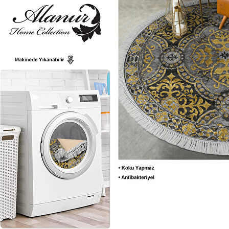 Dekoreko Kaymaz Taban Djt Salon Halısı Yıldız Deri Saçaklı Yuvarlak Modern 659M