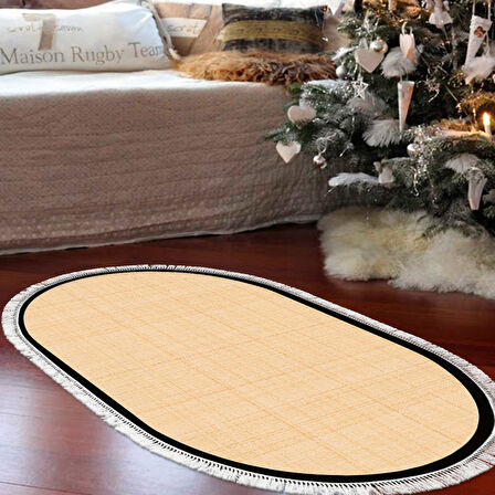Alanur Home Kaymaz Taban Djt Banyo Mutfak Salon Halı  Trend Saçaklı Oval Dokuma Desen E5007