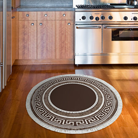 Dekoreko Kaymaz Taban Djt Mutfak Halısı Star Pamuk Saçaklı Yuvarlak Modern 651M