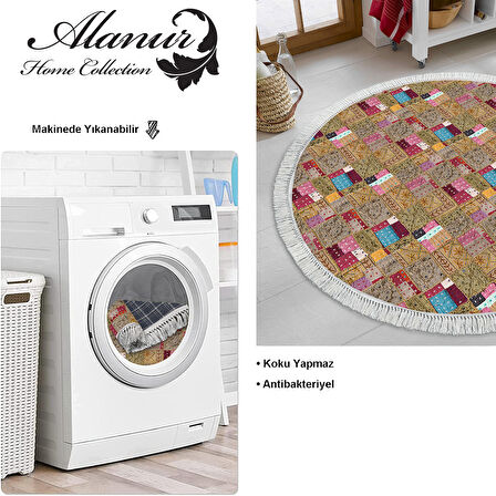 Dekoreko Kaymaz Taban Djt Mutfak Halısı Star Pamuk Saçaklı Yuvarlak Modern 2155M