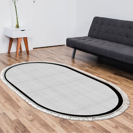 Alanur Home Kaymaz Taban Djt Banyo Mutfak Salon Halı Star Pamuk Saçaklı Oval Dokuma Desen E5007