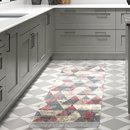 Dekoreko Kaymaz Taban Djt Mutfak Halısı Star Pamuk Saçaklı İskandinav 661M