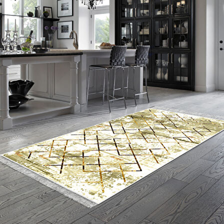 Dekoreko Kaymaz Taban Djt Mutfak Halısı Star Pamuk Saçaklı Modern M5026