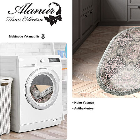 Dekoreko Kaymaz Taban Djt Mutfak Halısı Yıldız Deri Saçaklı Oval Modern 659M