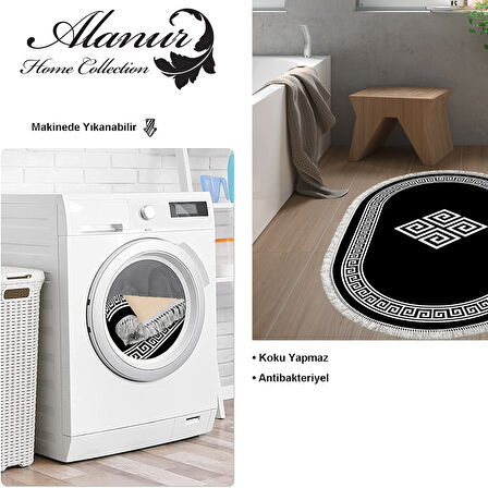 Dekoreko Kaymaz Taban Djt Banyo Halısı Yıldız Deri Saçaklı Oval Modern 656M