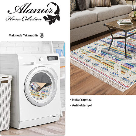 Dekoreko Kaymaz Taban Djt Salon Halısı Yıldız Deri Saçaklı İskandinav F5014