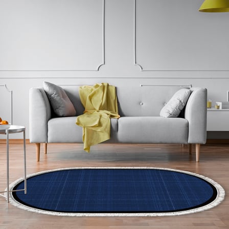 Alanur Home Kaymaz Taban Djt Banyo Mutfak Salon Halı Star Pamuk Saçaklı Oval Dokuma Desen E5007