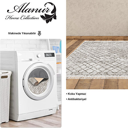 Dekoreko Kaymaz Taban Djt Salon Halısı Yıldız Deri Saçaklı İskandinav F5079