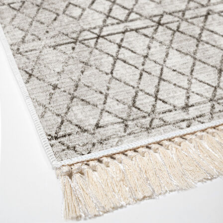 Dekoreko Kaymaz Taban Djt Salon Halısı Yıldız Deri Saçaklı İskandinav F5079