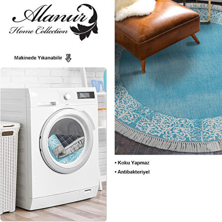 Dekoreko Kaymaz Taban Djt Salon Halısı Star Pamuk Saçaklı Yuvarlak Modern 1460