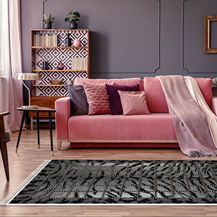 Dekoreko Kaymaz Taban Djt Salon Halısı Yıldız Deri Saçaklı Modern 1906