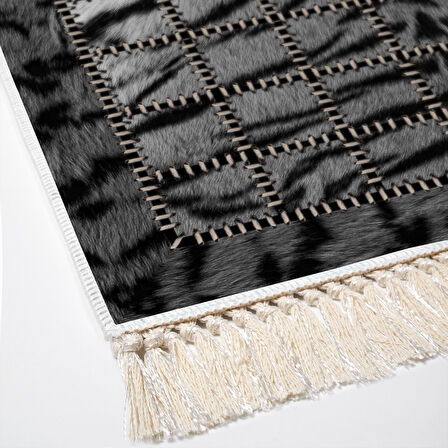 Dekoreko Kaymaz Taban Djt Salon Halısı Yıldız Deri Saçaklı Modern 1906