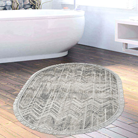 Dekoreko Kaymaz Taban Djt Banyo Halısı Trend Saçaklı Oval İskandinav F5083